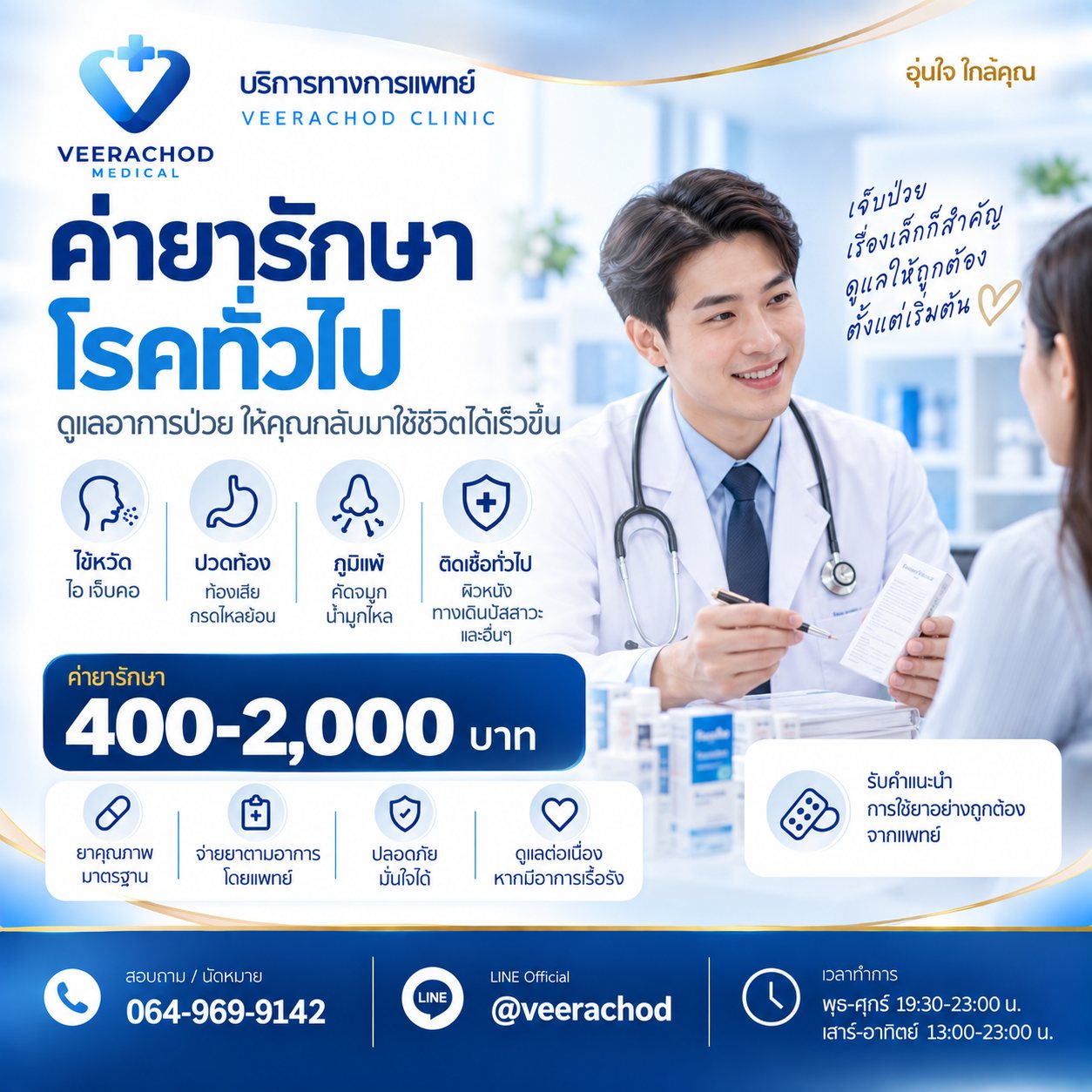 ปวดหัว ไมเกรน เวียนหัว บ้านหมุน ค่าแพทย์ + ค่ายาตามอาการ — วีรโชติ คลินิกเวชกรรม